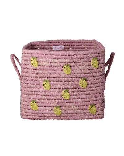 Rice - Firkantet Raffia Kurv - Rosa Lemon 